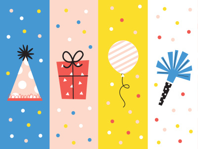 Party balloon celebration color palette dots gift illustration party party hat present