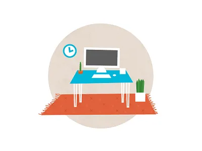 Desk Scene clock desk illustration mac plant rug workspace