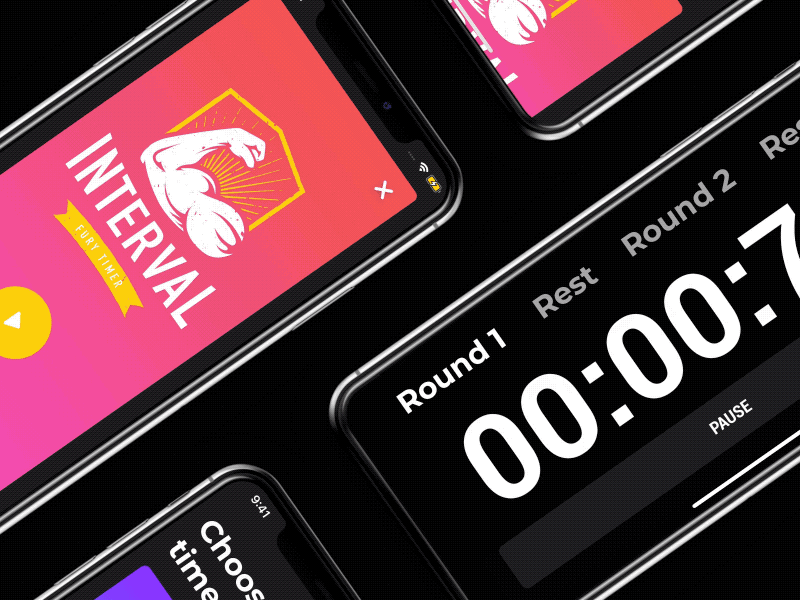 Fury Timer – A crossfit timer animation app fitness gif interaction interval ios iphone x timer ui ux