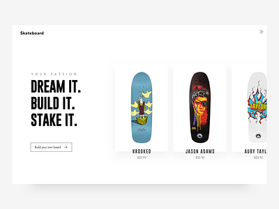 Skateboard black ecommerce landingpage skate skateboard typography webdesign white space