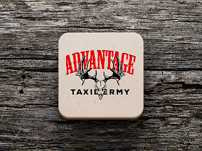 Advantage Taxidermy Logo & Coasters advantage brand branding deer horns letterpress logo skull taxidermy