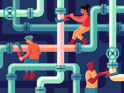 APIs and Webhooks api blog customization editorial illustration pipes plumbing vector webhooks