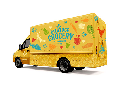 Delridge Grocery Co-op branding and icons advertising branding foodillustration foodtruck grocery icon illustration pattern veggies