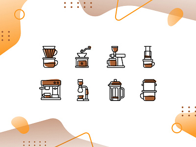 Coffee Brewing - Icon Set coffee icons illustration memphis vector