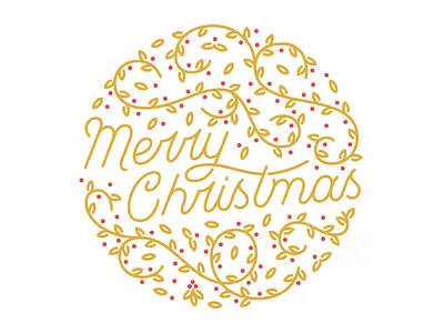 Merry Christmas Vector 🎄🎅 card christmas gold holly leaves linework merry monoweight red script vector vines