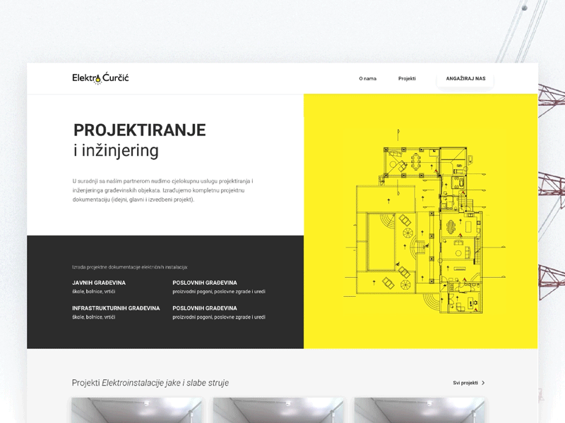 Service page animation black clean plan scheme white yellow