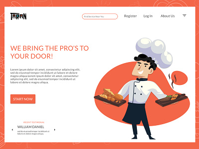 Landing 1.0 chef chef on demand cook cooking home screen landing landing page on demand taran ui ux web ui