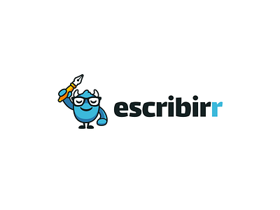 Escribirr Logo blog blue books branding character logo monster novel pen writing