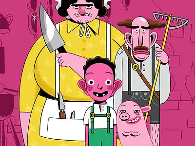 House of Fun boy family farmers german knife lederhose pig