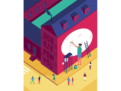 Illustration for Coaching Extra magazine coaching girl house illustration isometric painting people psychology woman