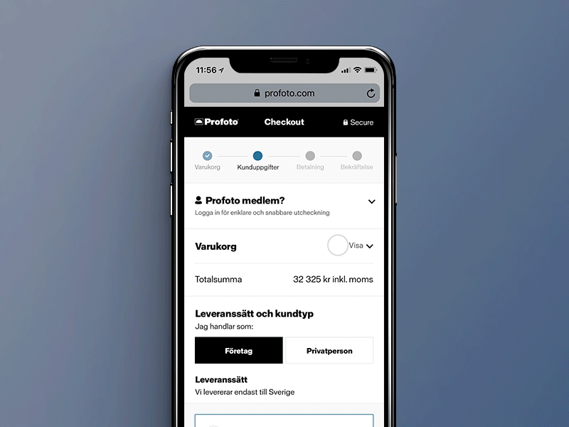 Profoto Checkout Process animation buy checkout design gif payment profoto ui ux web