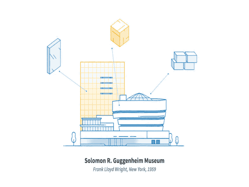 Archdaily's Guggenheim animation character design characters explainer explainer video fun illustration motion graphics outline simple illustration