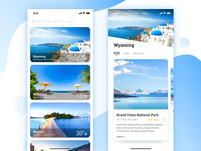 A brief introduction to tourist attractions air app blue card concept fantasy flat navigation social travel ui ux