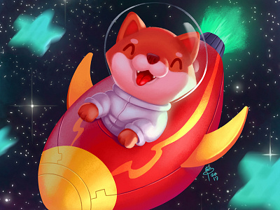 fly me to the star digitalpainting dog illustration shibainu star