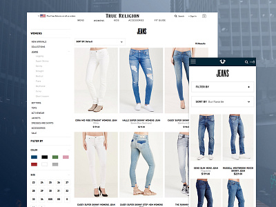 Ecommerce Design - True Religion ecommerce mobilefirst navigation productlistingpage refinements responsive webdesign