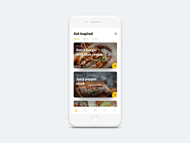 Get inspired food lover animation animation app design food inspiration ios ui ux