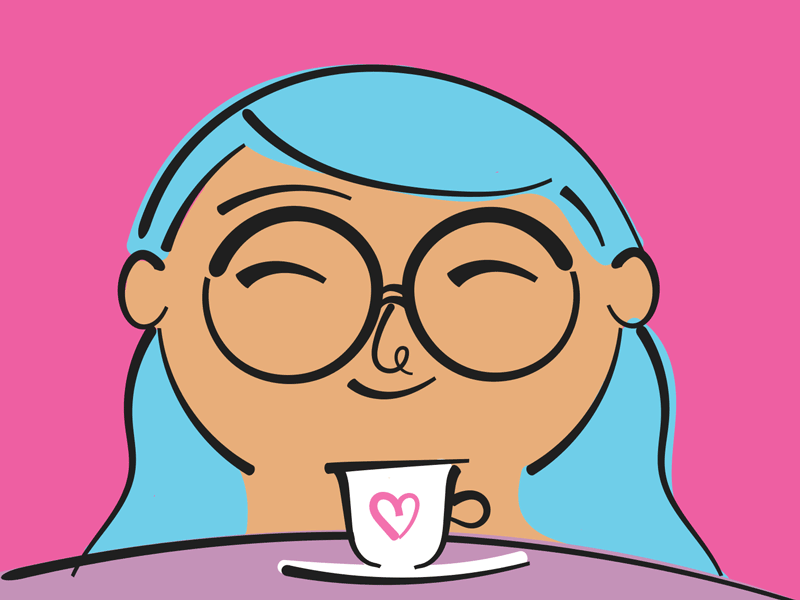 Tea glasses animation character doodle flat gif girl glasses illustration instagram line pink tea