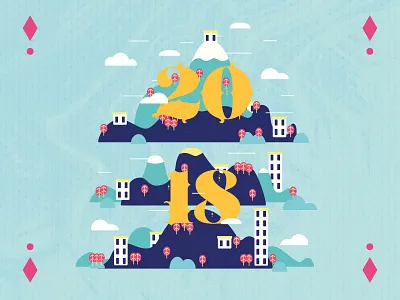 2018 New Year 2018 college fun graphic design houses illustration light mountains new year personal simple