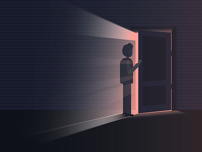 Into the light ! character dark door illustration light red