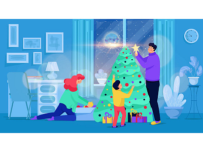 Christmas Night character christmas design family flowers home love snow tree window winter