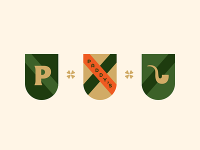 Paddy's Public House (branding) branding clover cream crest gold green irish orange p pipe shield