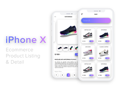 UI Design e-commerce e commerce gradients iphone x product details product listing ui design