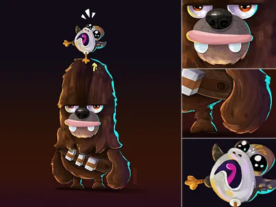 Chewie and Porg brush cartoon character chewbacca chewie concept digital painting last jedi photoshop porg star wars texture brushes