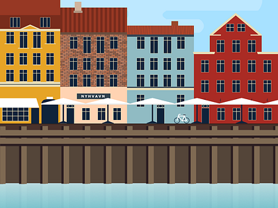 Nyhavn, Copenhagen Scene 🇩🇰 bike bricks clouds copenhagen denmark dock houses landscape pier sea sketch app sky