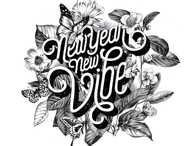 New Year New Vibe art print black and white custom art digital lettering illustration typography