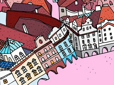 Prague architecture buildings hand drawn illustration prague rooftop view