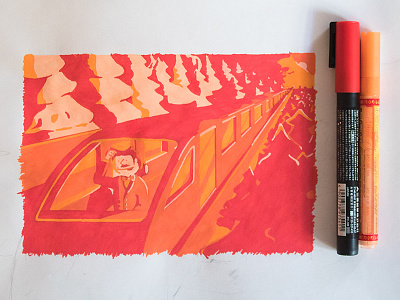 Tech train, vintage railworker and nature artwork doodle graphic design illustration molotow posca railworker train vintage