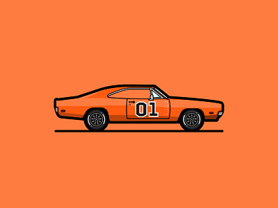 The General Lee automobile car flatline illustration pop tv series vintage