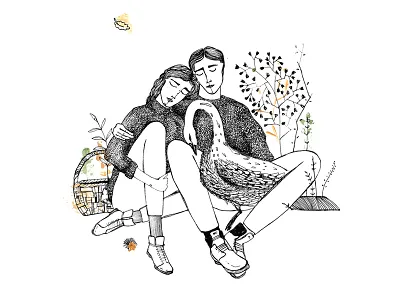 winter in forest dream forest gel girl ink lovers pen plants repose sleep swan winter