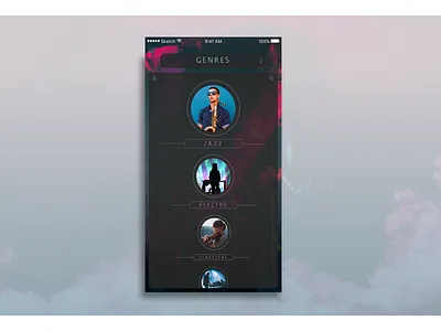 Music Player: Genre Selection Screen conceptual interface mobile music music player ui user experience user interface ux