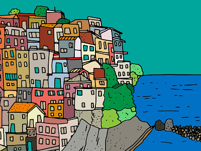 Cinque Terre architecture cinque terre coast hand drawn illustration italian italy sea sky view