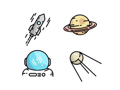 Icon Set 055 daily100 dailyui dailyui100 flat design icon design icon set icons minimal planet rocket space