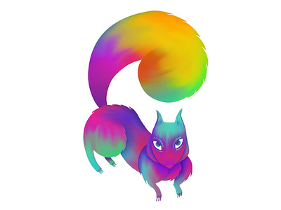 Sneaky squirrel illustration animal character digital gradient paint rainbow squirrel