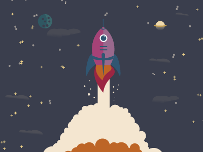 Blasting Off Into 2018 cute dribbble flat flat design happy new year illustration new year planets rocket space stars