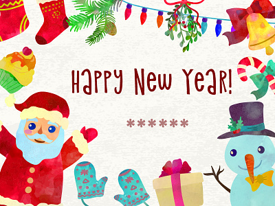 Happy New Year! cartoon new year textured vector watercolour