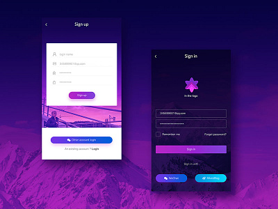 Log in to the registration screen gradient interface login minimalist phone ui purple register