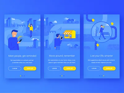 Onboarding Screens android app geolocation illustration landscape login onboarding reminder river ui