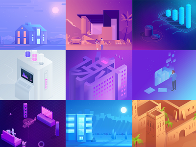 2017 - Set 2 2017 3d city design glow gradient illustration isometric minimal neon