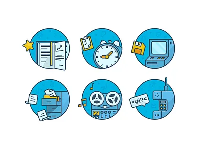 6 Icons archive clock doc notebook pc phone player save star task