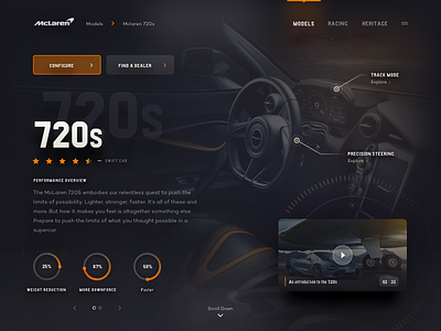 Mclaren 720s Website cars dark dashboard detail ferrari lamborghini mclaren stats supercar ui web website