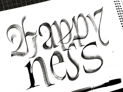 Happy ness black brush calligraphy