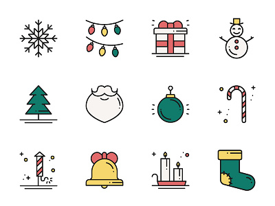 New Year Line Icons Set christmas flat icon line new outline santa set vector xmas year