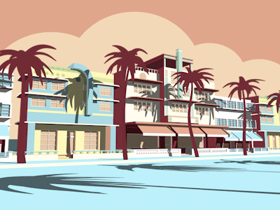 Ocean Drive - Flat 3D 3d animation building c4d design flat florida gif loop miami motion