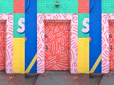 Doodle Door bright doodles illustration installation mural neon pattern squiggles