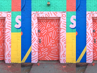 Doodle Door bright doodles illustration installation mural neon pattern squiggles