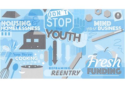 Theme banner for website content blue illustration non profit sketchapp typography vector